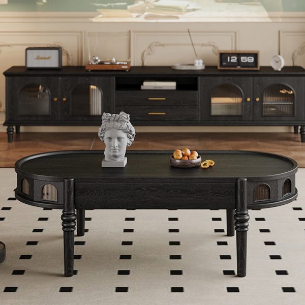 Traditional French Rectangle Cube Glass Solid Wood Coffee Table 1 - Drawer For Living Room - Image 12