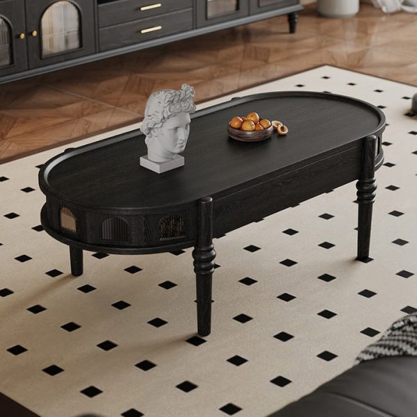 Traditional French Rectangle Cube Glass Solid Wood Coffee Table 1 - Drawer For Living Room - Image 3