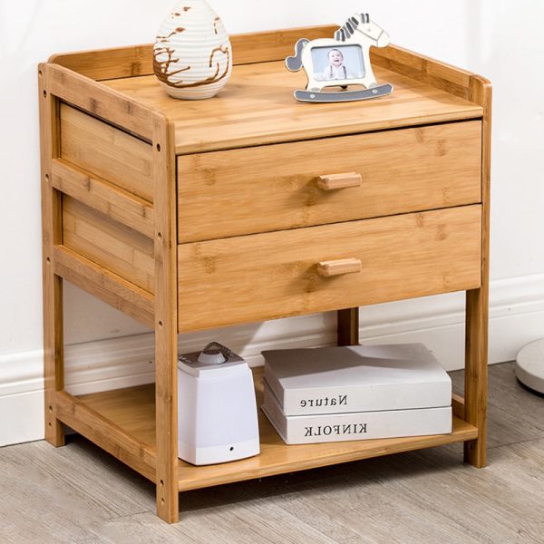 Traditional Japanese Square Phyllostachys Edulis Hardware Side Table 1/2 - Drawer For Living Room - Image 3