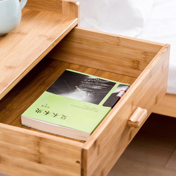 Traditional Japanese Square Phyllostachys Edulis Hardware Side Table 1/2 - Drawer For Living Room - Image 5