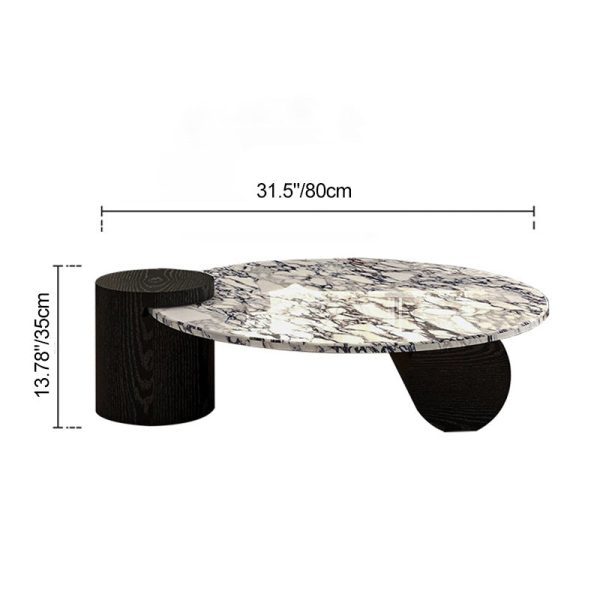 Contemporary Scandinavian Round Marble Solid Wood Coffee Table 1 - Tier For Living Room - Image 4