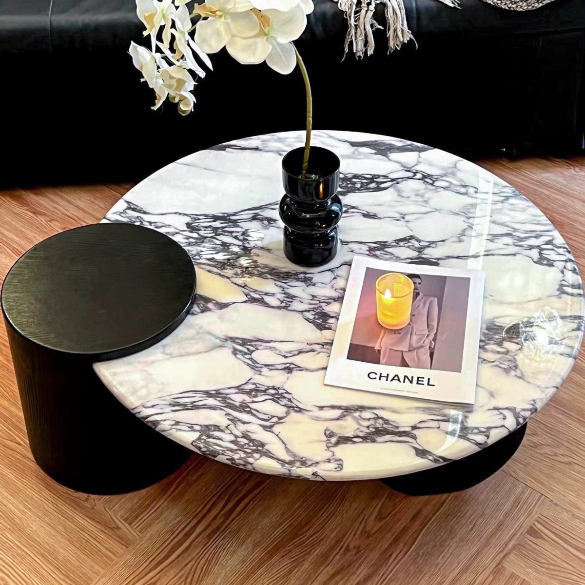 Contemporary Scandinavian Round Marble Solid Wood Coffee Table 1 - Tier For Living Room - Image 8