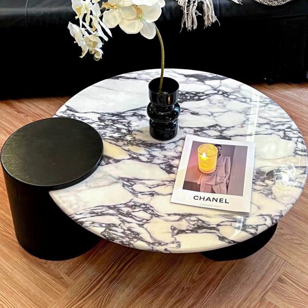 Contemporary Scandinavian Round Marble Solid Wood Coffee Table 1 - Tier For Living Room - Image 8