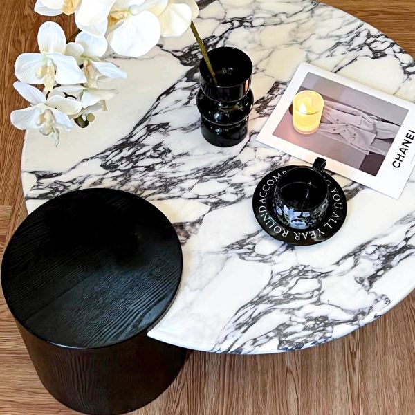 Contemporary Scandinavian Round Marble Solid Wood Coffee Table 1 - Tier For Living Room - Image 9