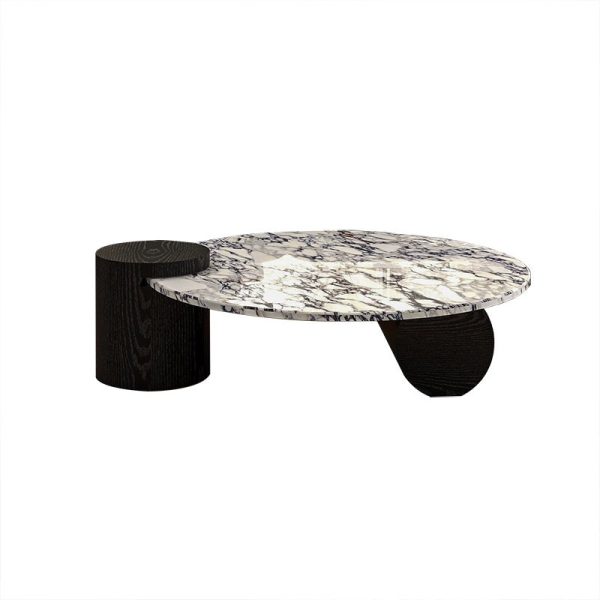 Contemporary Scandinavian Round Marble Solid Wood Coffee Table 1 - Tier For Living Room - Image 11
