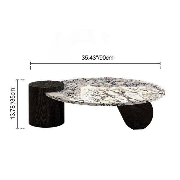 Contemporary Scandinavian Round Marble Solid Wood Coffee Table 1 - Tier For Living Room - Image 5