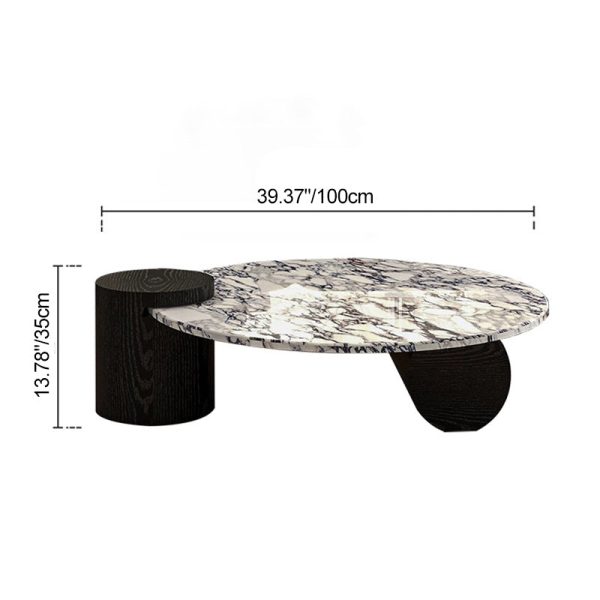 Contemporary Scandinavian Round Marble Solid Wood Coffee Table 1 - Tier For Living Room - Image 6