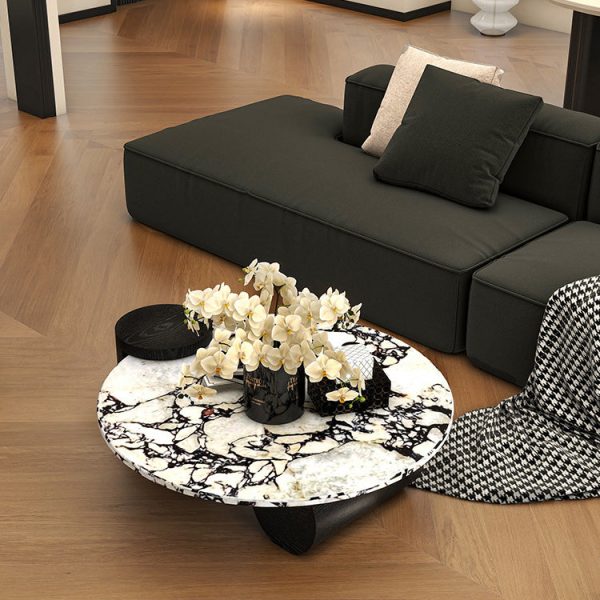 Contemporary Scandinavian Round Marble Solid Wood Coffee Table 1 - Tier For Living Room