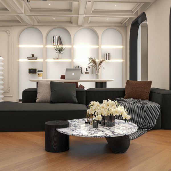 Contemporary Scandinavian Round Marble Solid Wood Coffee Table 1 - Tier For Living Room - Image 10