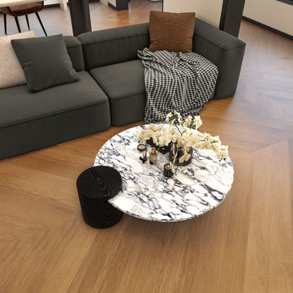 Contemporary Scandinavian Round Marble Solid Wood Coffee Table 1 - Tier For Living Room - Image 3