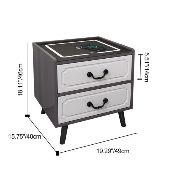 Contemporary Simplicity Square Cube Sensor Light Wireless Charging Solid Wood Glass Hardware Nightstand 2/3 - Drawer For Bedroom - Image 4