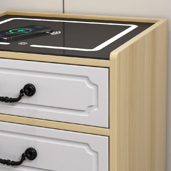 Contemporary Simplicity Square Cube Sensor Light Wireless Charging Solid Wood Glass Hardware Nightstand 2/3 - Drawer For Bedroom - Image 9