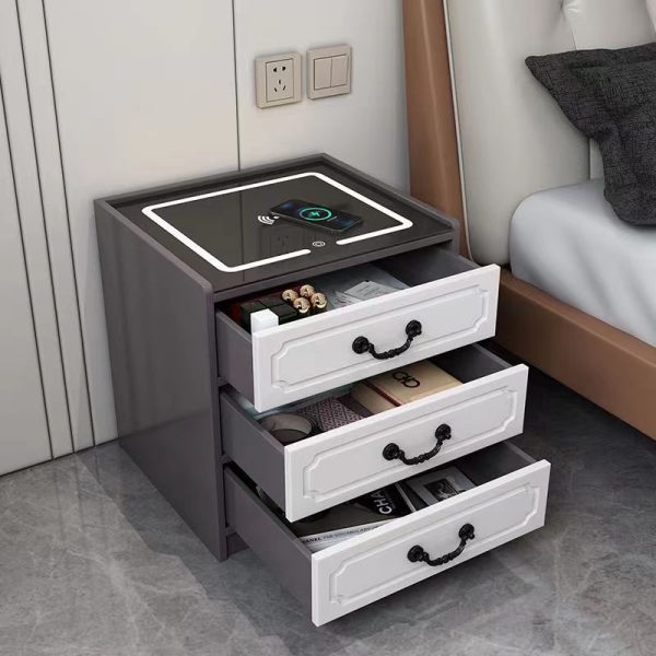 Contemporary Simplicity Square Cube Sensor Light Wireless Charging Solid Wood Glass Hardware Nightstand 2/3 - Drawer For Bedroom - Image 11
