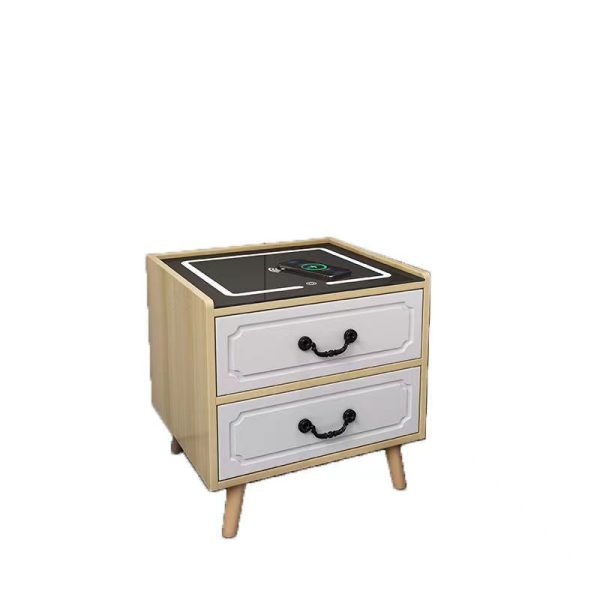 Contemporary Simplicity Square Cube Sensor Light Wireless Charging Solid Wood Glass Hardware Nightstand 2/3 - Drawer For Bedroom - Image 18