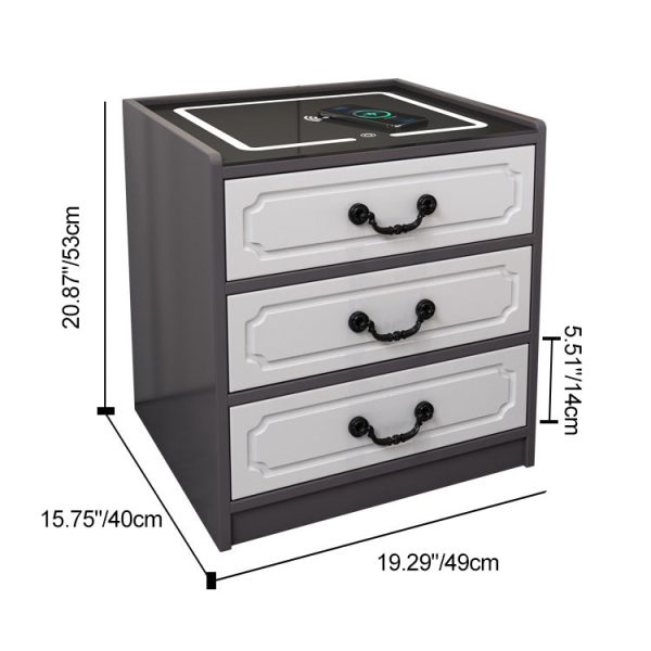 Contemporary Simplicity Square Cube Sensor Light Wireless Charging Solid Wood Glass Hardware Nightstand 2/3 - Drawer For Bedroom - Image 5