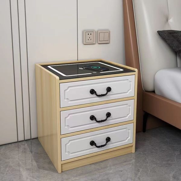 Contemporary Simplicity Square Cube Sensor Light Wireless Charging Solid Wood Glass Hardware Nightstand 2/3 - Drawer For Bedroom - Image 15