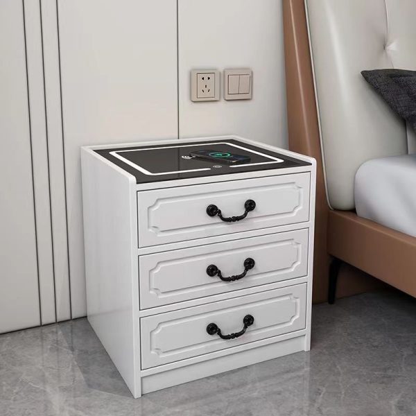 Contemporary Simplicity Square Cube Sensor Light Wireless Charging Solid Wood Glass Hardware Nightstand 2/3 - Drawer For Bedroom - Image 14