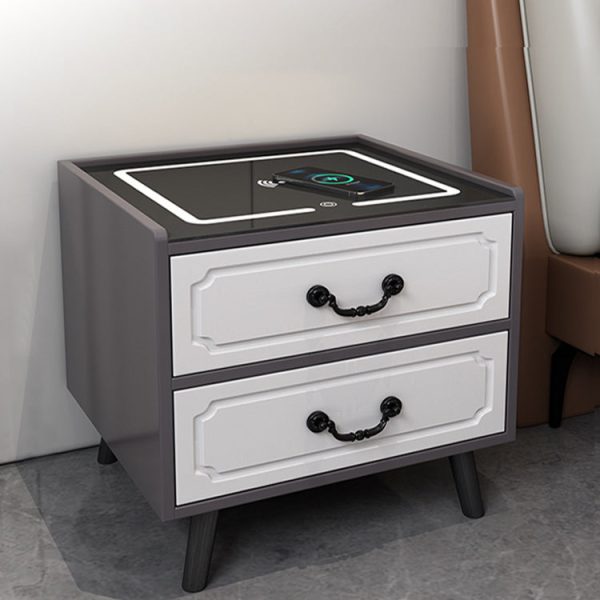 Contemporary Simplicity Square Cube Sensor Light Wireless Charging Solid Wood Glass Hardware Nightstand 2/3 - Drawer For Bedroom - Image 13