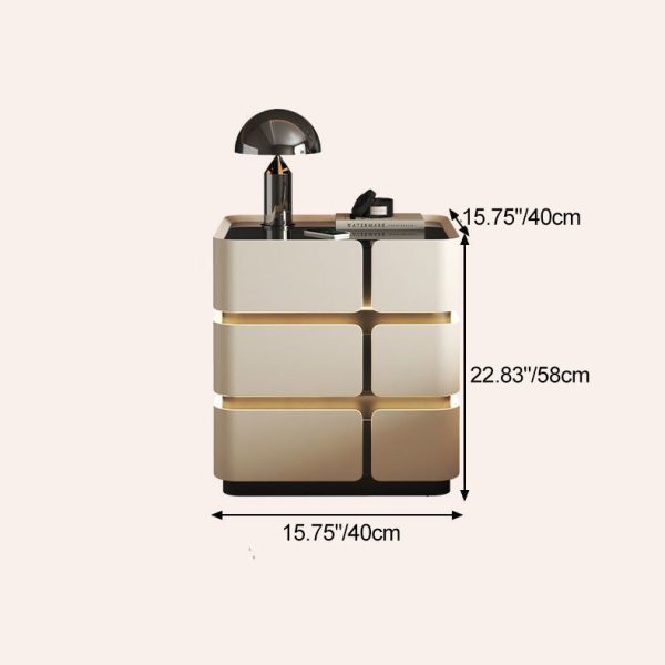 Contemporary Nordic Square Cube Sensor Light Wireless Charging Solid Wood Glass Leather Nightstand 2/3 - Drawer For Bedroom - Image 6