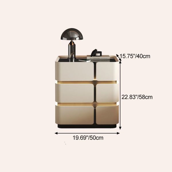 Contemporary Nordic Square Cube Sensor Light Wireless Charging Solid Wood Glass Leather Nightstand 2/3 - Drawer For Bedroom - Image 7