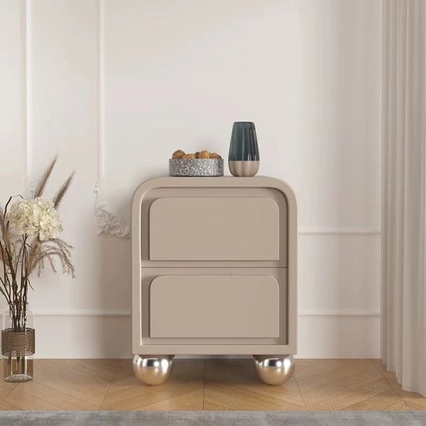 Contemporary Nordic Square Cube Round Ball Foot Solid Wood Hardware Nightstand 2 - Drawer For Bedroom - Image 12
