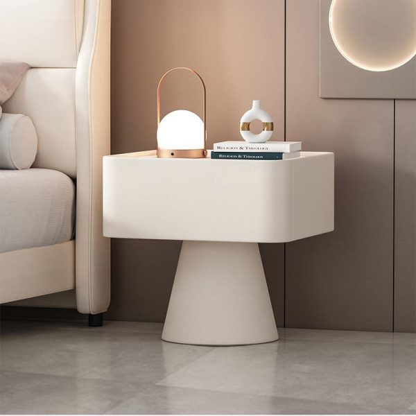Contemporary Nordic Square Trapezoid Cube Rock Board Pine Leather Nightstand 1 - Drawer For Bedroom