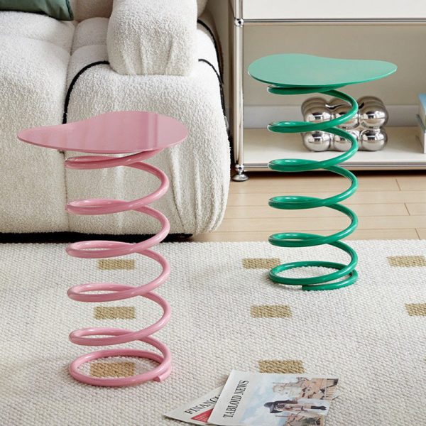 Contemporary Creative Spring Shape Full Iron Side Table 1 - Tier For Living Room - Image 11
