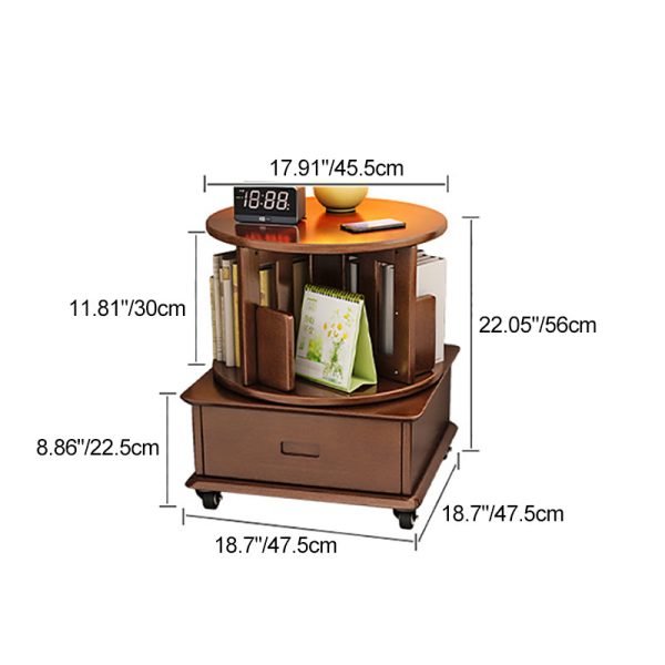 Contemporary Simplicity Round Square Storage Rotatable Bookshelf Solid Wood Hardware Nightstand 1 - Drawer For Bedroom - Image 4