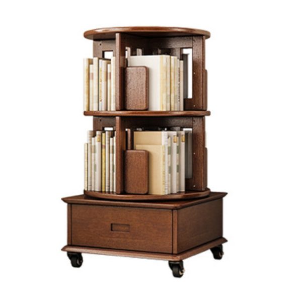 Contemporary Simplicity Round Square Storage Rotatable Bookshelf Solid Wood Hardware Nightstand 1 - Drawer For Bedroom - Image 26