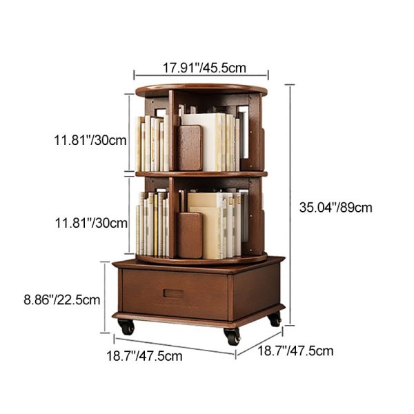 Contemporary Simplicity Round Square Storage Rotatable Bookshelf Solid Wood Hardware Nightstand 1 - Drawer For Bedroom - Image 5
