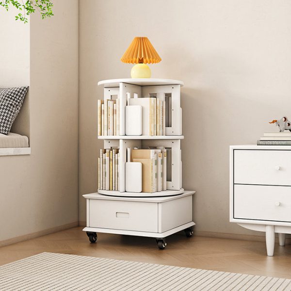 Contemporary Simplicity Round Square Storage Rotatable Bookshelf Solid Wood Hardware Nightstand 1 - Drawer For Bedroom - Image 3