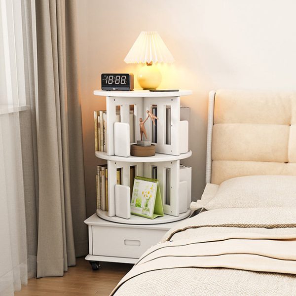 Contemporary Simplicity Round Square Storage Rotatable Bookshelf Solid Wood Hardware Nightstand 1 - Drawer For Bedroom - Image 24