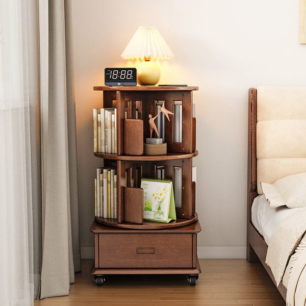 Contemporary Simplicity Round Square Storage Rotatable Bookshelf Solid Wood Hardware Nightstand 1 - Drawer For Bedroom - Image 21