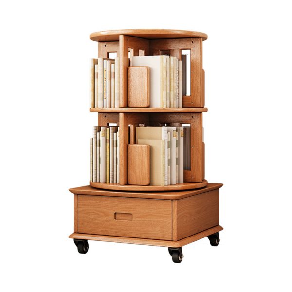 Contemporary Simplicity Round Square Storage Rotatable Bookshelf Solid Wood Hardware Nightstand 1 - Drawer For Bedroom - Image 29