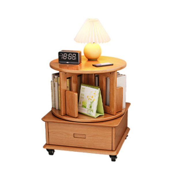 Contemporary Simplicity Round Square Storage Rotatable Bookshelf Solid Wood Hardware Nightstand 1 - Drawer For Bedroom - Image 27