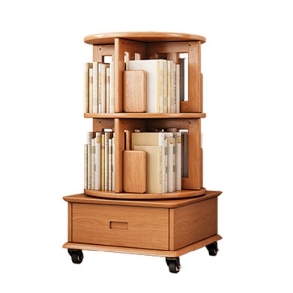 Contemporary Simplicity Round Square Storage Rotatable Bookshelf Solid Wood Hardware Nightstand 1 - Drawer For Bedroom - Image 28
