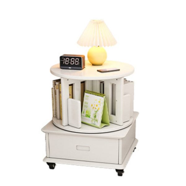 Contemporary Simplicity Round Square Storage Rotatable Bookshelf Solid Wood Hardware Nightstand 1 - Drawer For Bedroom - Image 30