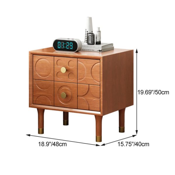 Contemporary Retro Square Cube Solid Wood Rubber Wood Hardware Nightstand 2 - Drawer For Bedroom - Image 4
