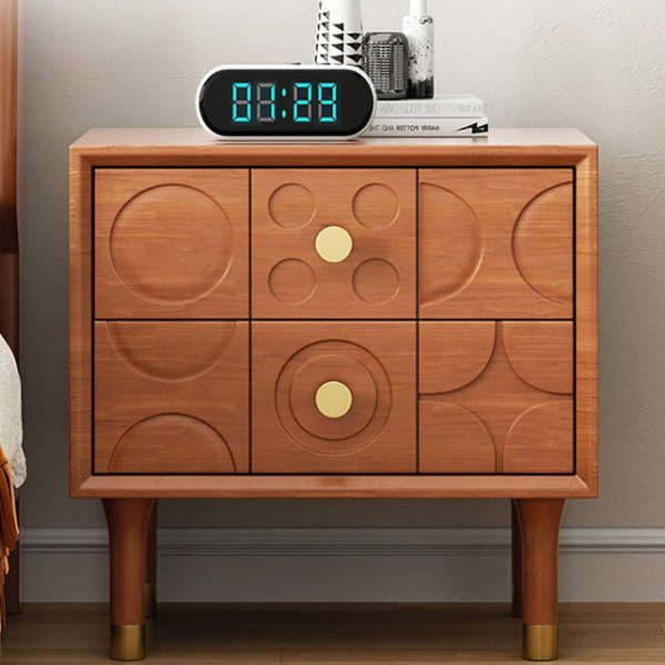 Contemporary Retro Square Cube Solid Wood Rubber Wood Hardware Nightstand 2 - Drawer For Bedroom - Image 16