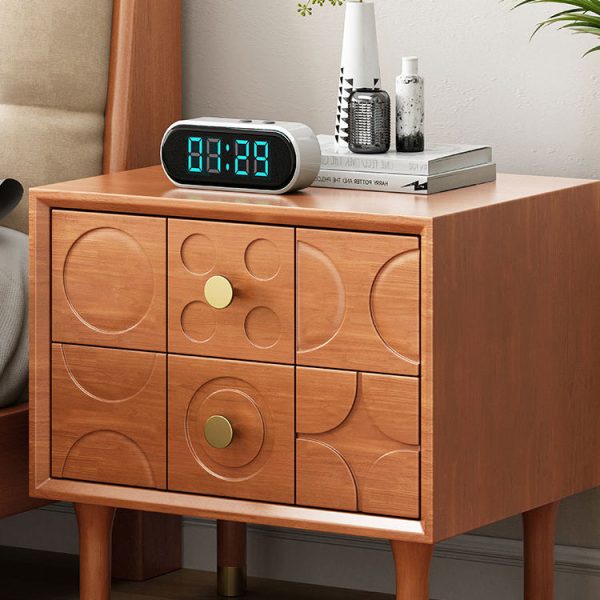 Contemporary Retro Square Cube Solid Wood Rubber Wood Hardware Nightstand 2 - Drawer For Bedroom - Image 5