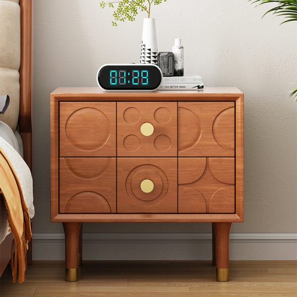 Contemporary Retro Square Cube Solid Wood Rubber Wood Hardware Nightstand 2 - Drawer For Bedroom - Image 15
