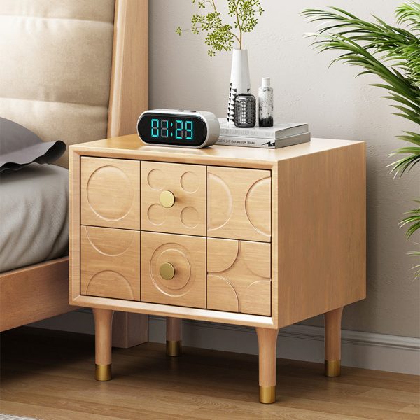 Contemporary Retro Square Cube Solid Wood Rubber Wood Hardware Nightstand 2 - Drawer For Bedroom - Image 14