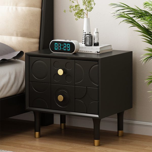 Contemporary Retro Square Cube Solid Wood Rubber Wood Hardware Nightstand 2 - Drawer For Bedroom - Image 12