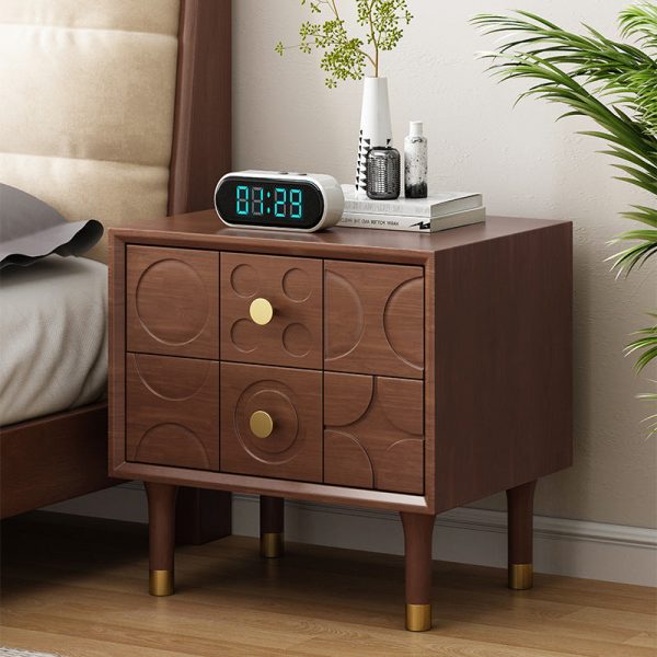 Contemporary Retro Square Cube Solid Wood Rubber Wood Hardware Nightstand 2 - Drawer For Bedroom - Image 3