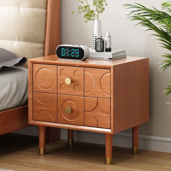 Contemporary Retro Square Cube Solid Wood Rubber Wood Hardware Nightstand 2 - Drawer For Bedroom - Image 2