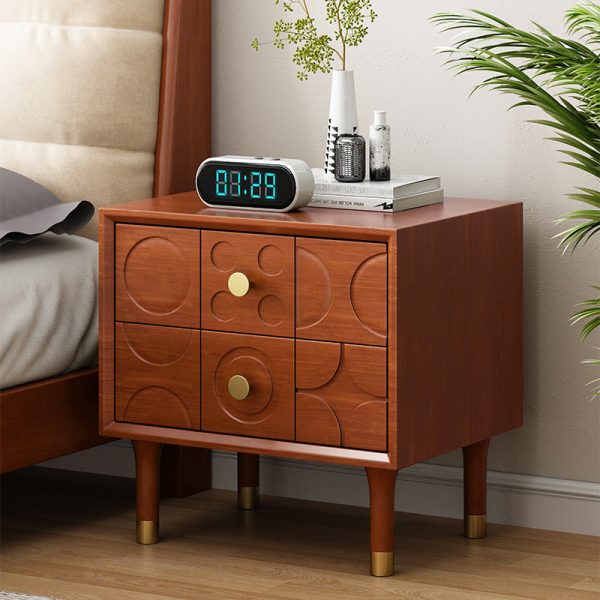 Contemporary Retro Square Cube Solid Wood Rubber Wood Hardware Nightstand 2 - Drawer For Bedroom