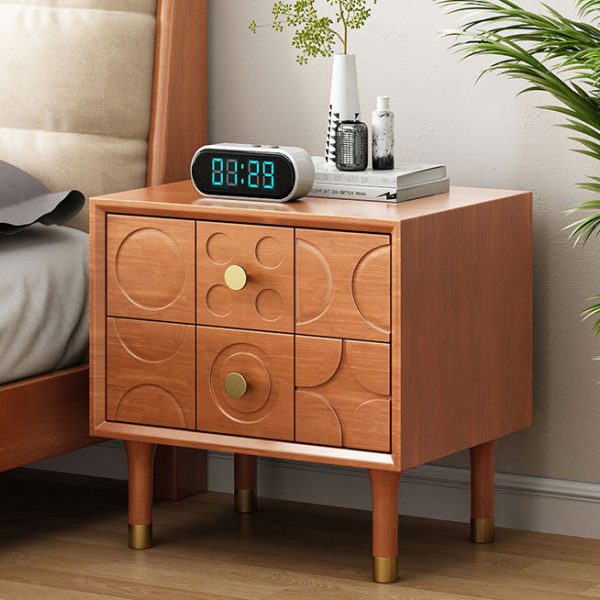 Contemporary Retro Square Cube Solid Wood Rubber Wood Hardware Nightstand 2 - Drawer For Bedroom - Image 11