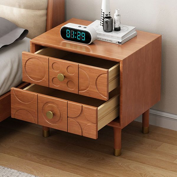 Contemporary Retro Square Cube Solid Wood Rubber Wood Hardware Nightstand 2 - Drawer For Bedroom - Image 8
