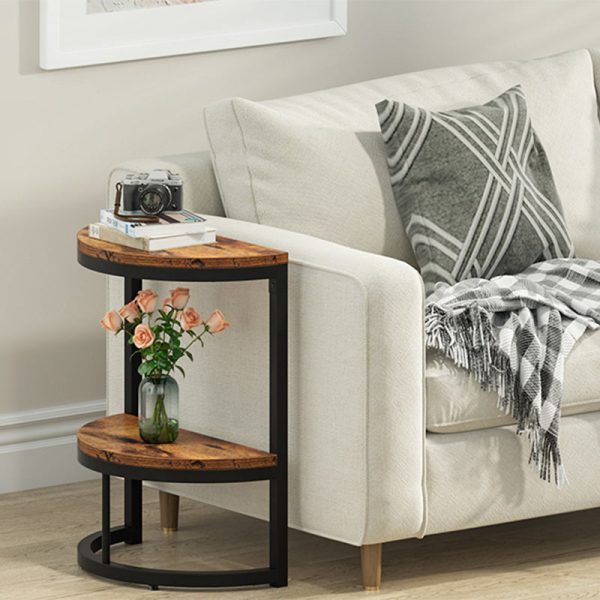 Contemporary Nordic Semicircle Solid Wood Iron End Table 2 - Tier For Living Room - Image 3