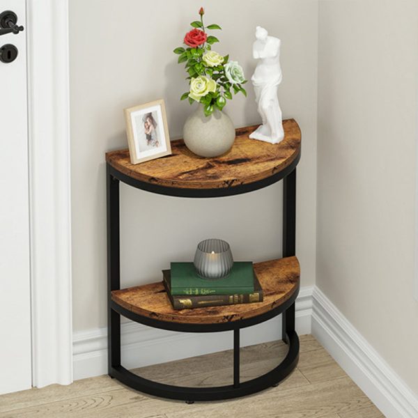Contemporary Nordic Semicircle Solid Wood Iron End Table 2 - Tier For Living Room - Image 14
